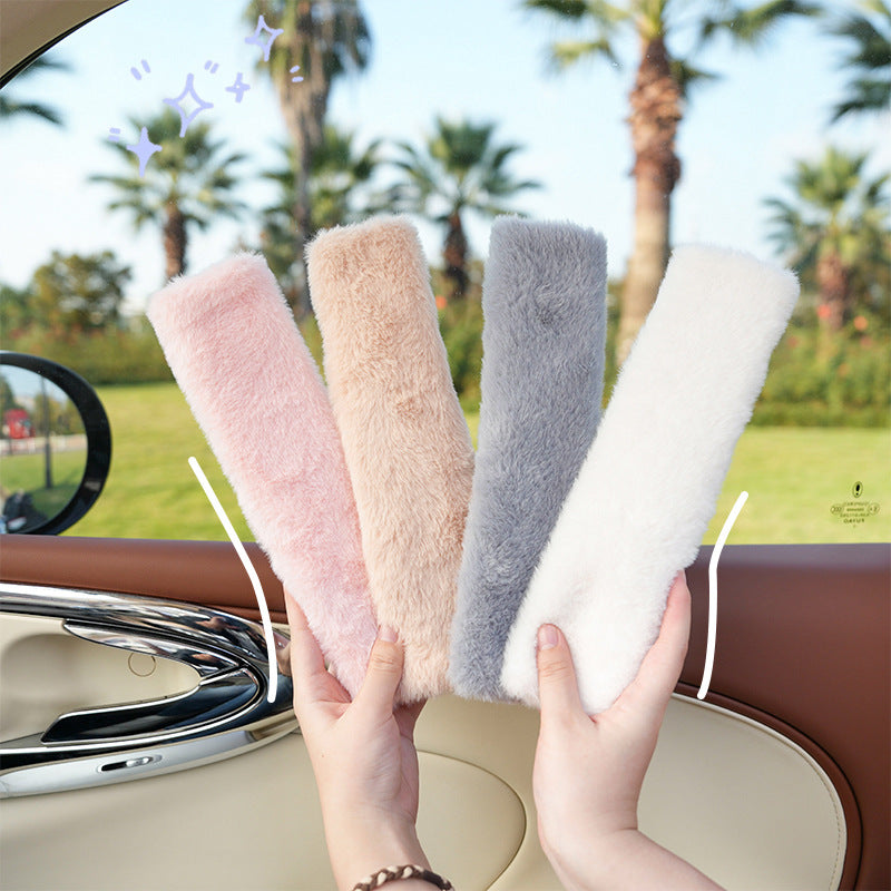 plush faux rabbit fur seat belt shoulder cover, view 8 - MRSLM