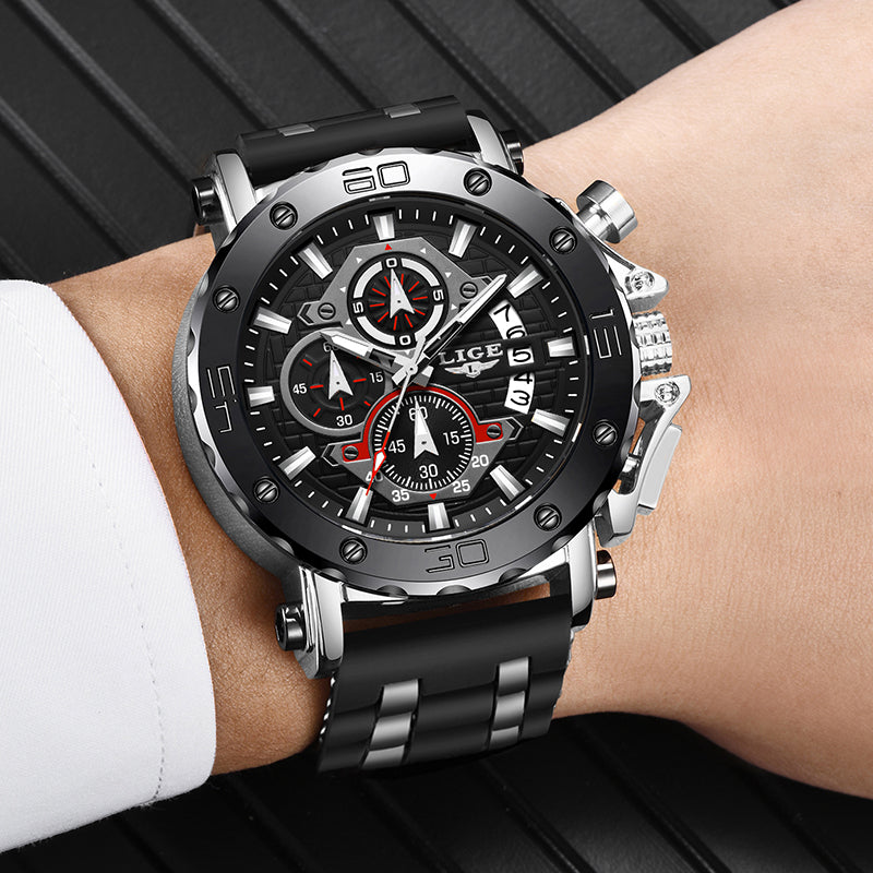 men's sports chronograph silicone watch, view 9 - MRSLM