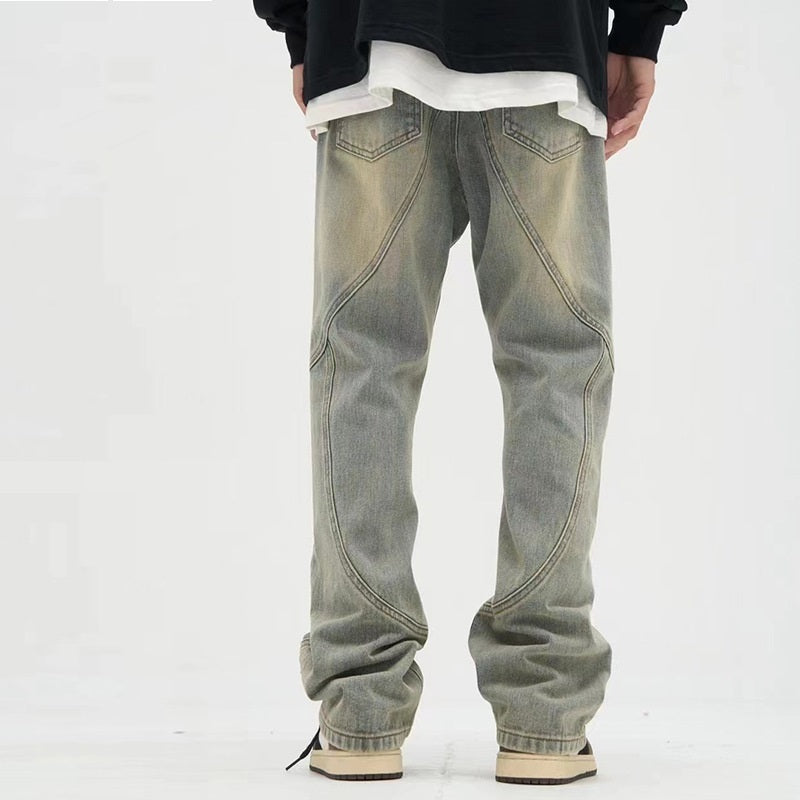 American Retro Workwear Button Jeans Slightly Flared