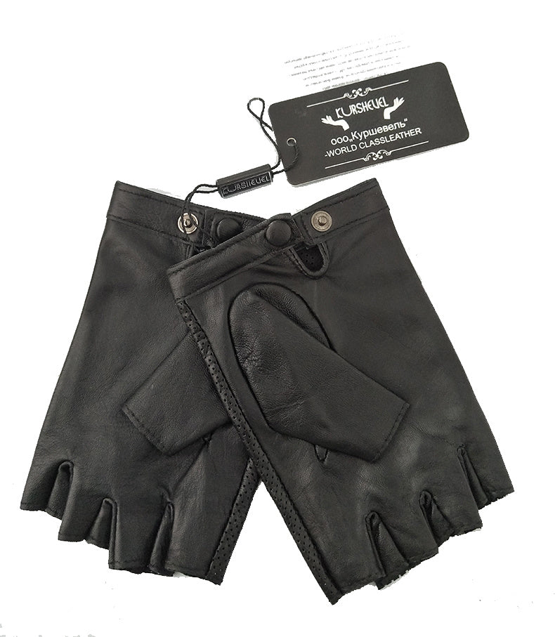 sheepskin leather half finger gloves, view 5 - MRSLM