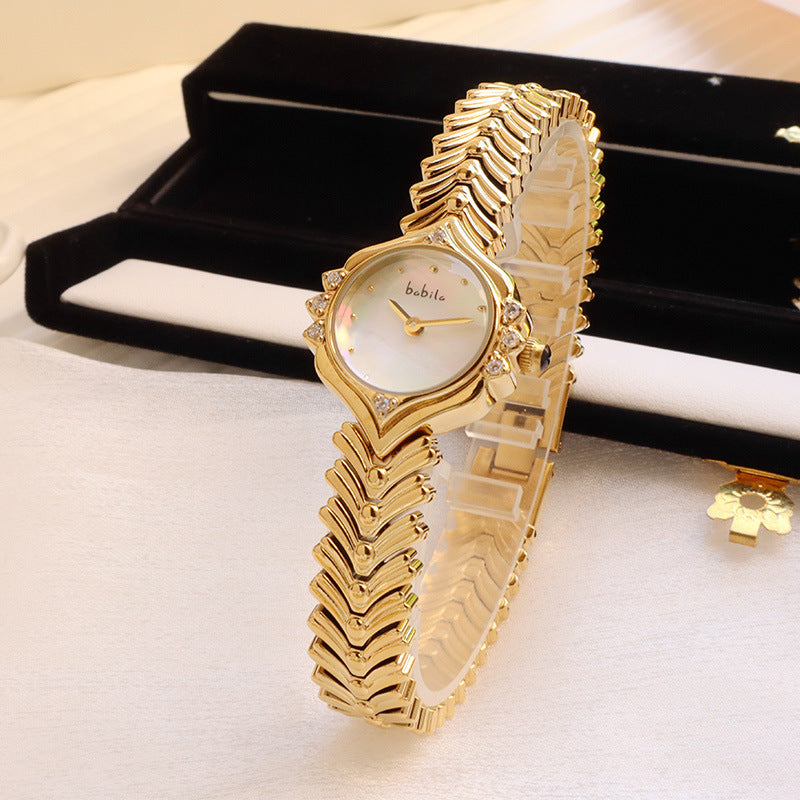 Women's bamboo chain quartz watch, view 7 - MRSLM