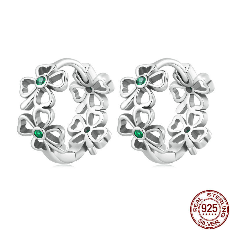 women's silver lucky clover earrings, view 3 - MRSLM