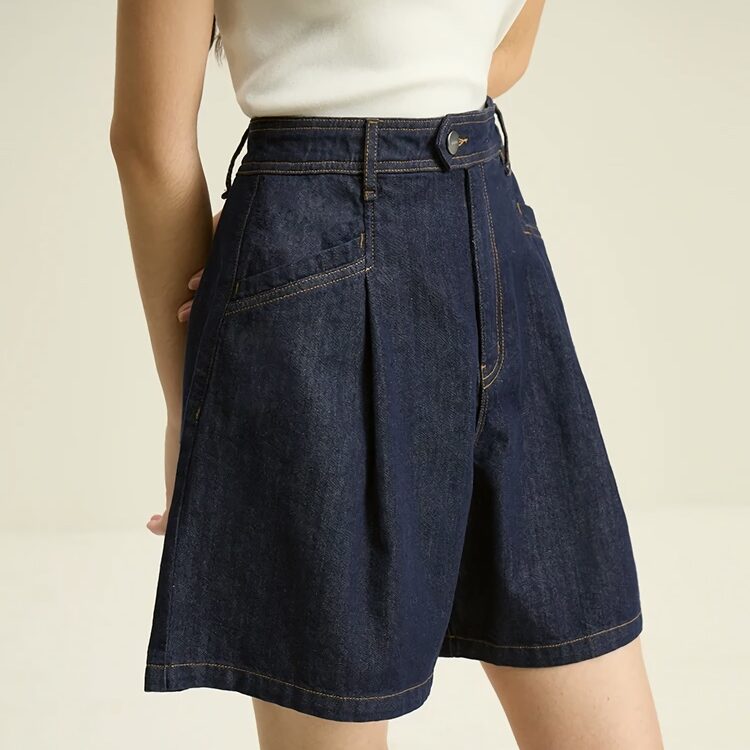 dark denim high waist loose shorts, view 2 - MRSLM