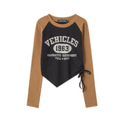 retro irregular hem printed t-shirt top, view 3 - MRSLM