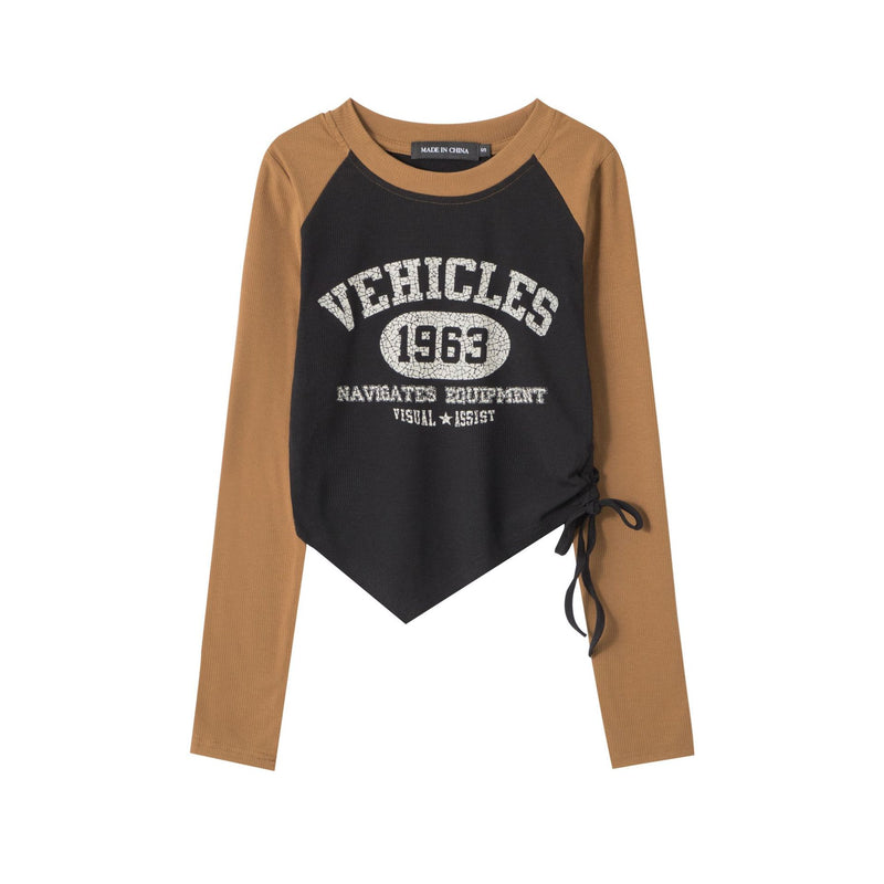 retro irregular hem printed t-shirt top, view 3 - MRSLM