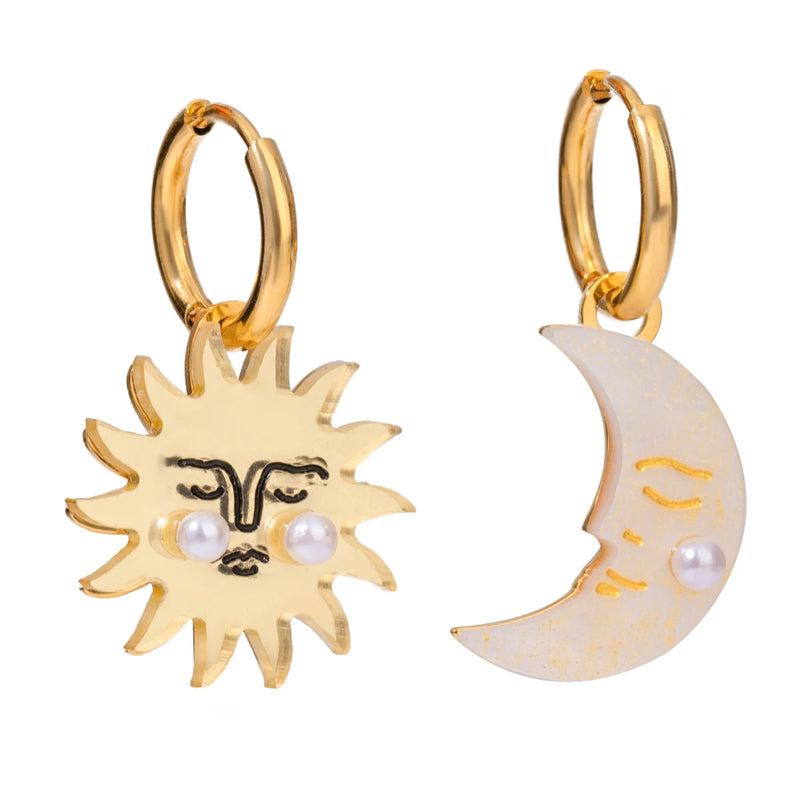 sun and moon shell pearl hoop earrings, view 8 - MRSLM