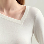 asymmetrical diagonal v-neck slim sweater, view 12 - MRSLM