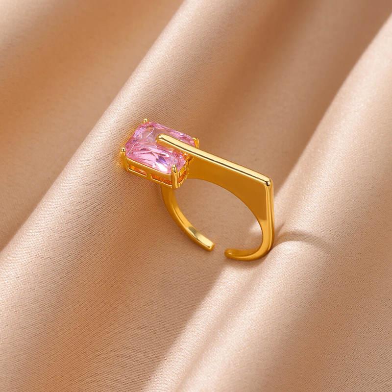 pink square zircon gold-plated ring - MRSLM