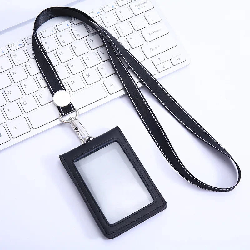 PU Leather ID Holder with Neck Strap