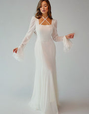 Square collar bell sleeve dress, view 6 - MRSLM