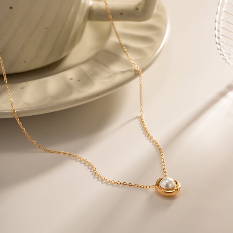 Stainless steel pearl pendant necklace, view 8 - MRSLM