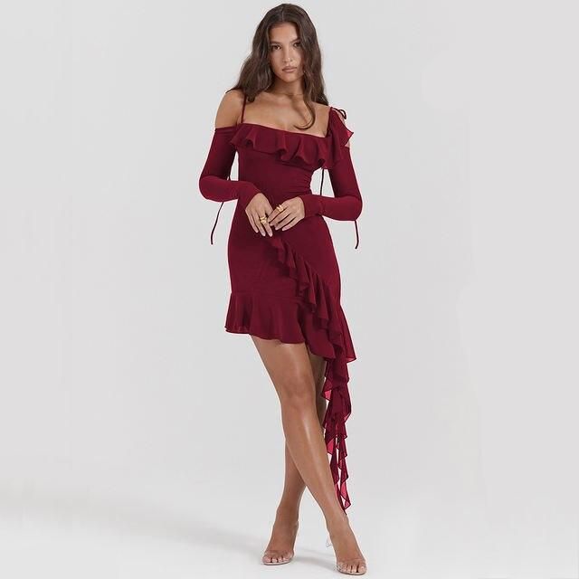 backless ruffle mini dress, view 3 - MRSLM