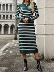 Slim striped printed long dress with long sleeves, view 3 - MRSLM