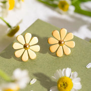 Stainless steel 18K PVD plated daisy stud earrings, view 4 - MRSLM