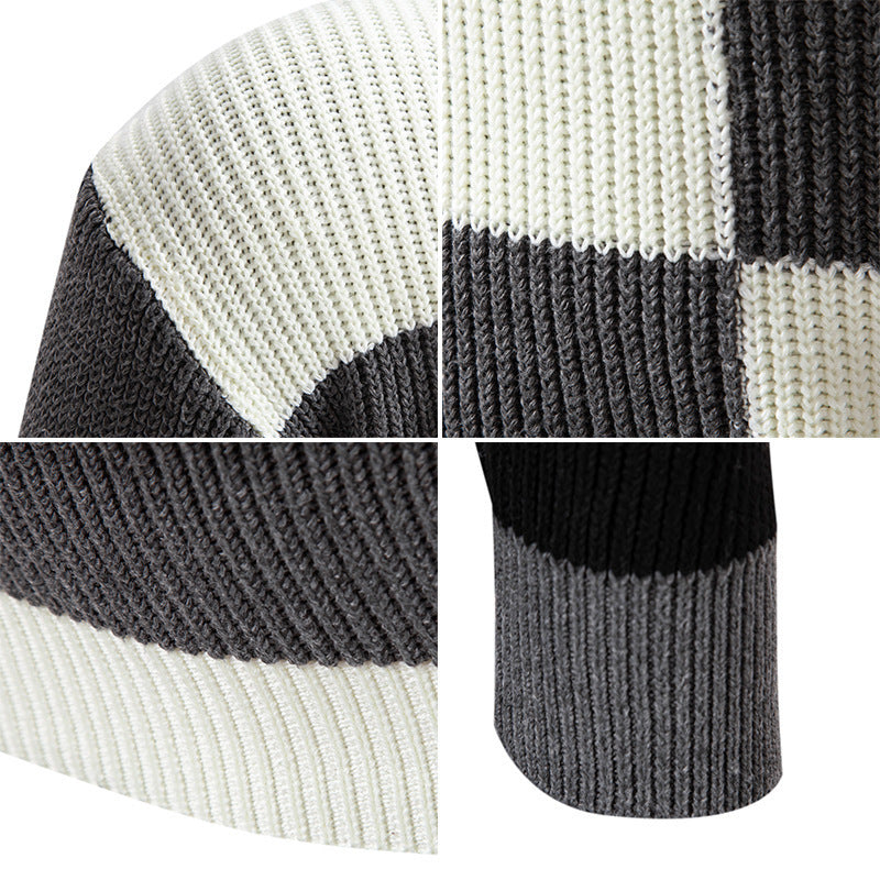 Men's Sweater Half Turtleneck Color Matching Casual