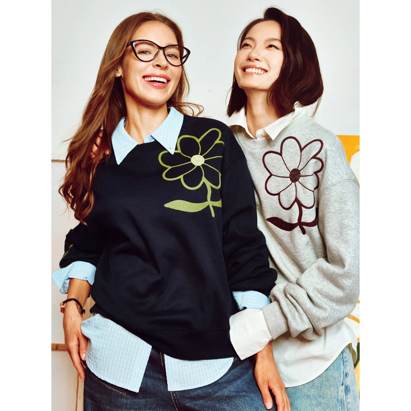 women's floral round neck pullover, view 4 - MRSLM