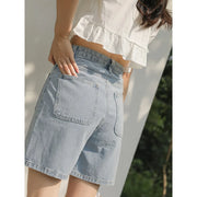 light blue embroidered denim shorts, view 3 - MRSLM