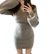 cross v-neck knitted sweater dress, view 5 - MRSLM