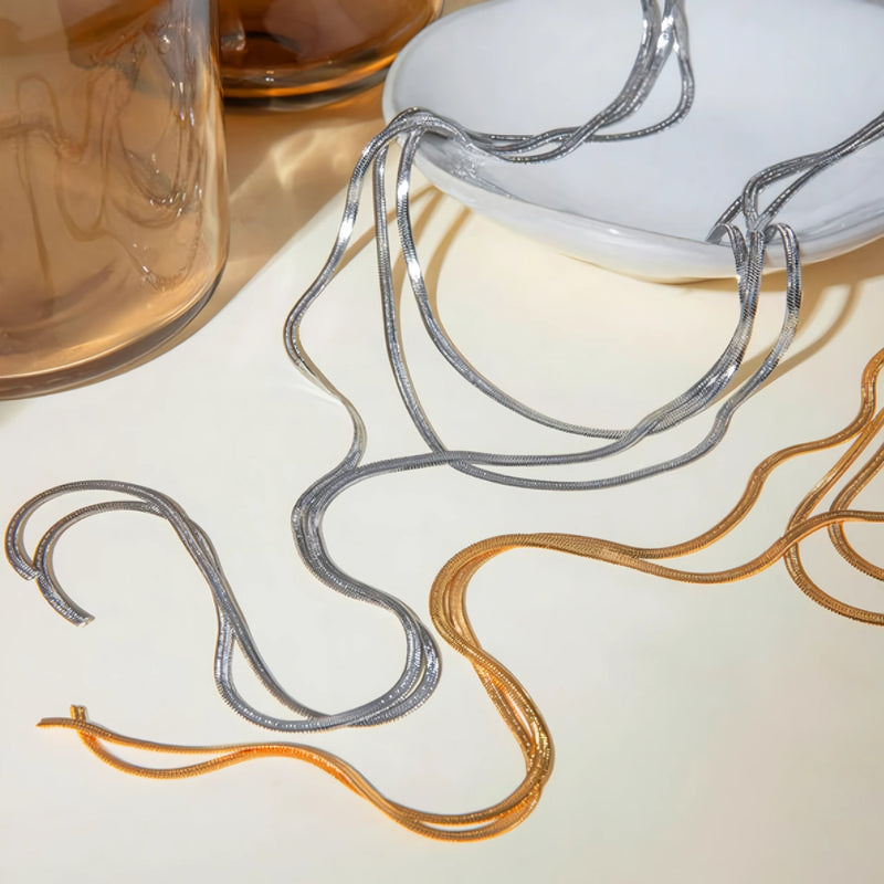 triple layer Y chain snake necklace, view 5 - MRSLM