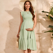 Flying sleeve pleated chiffon swing dress, view 6 - MRSLM