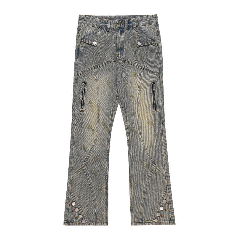 American Retro Workwear Button Jeans Slightly Flared