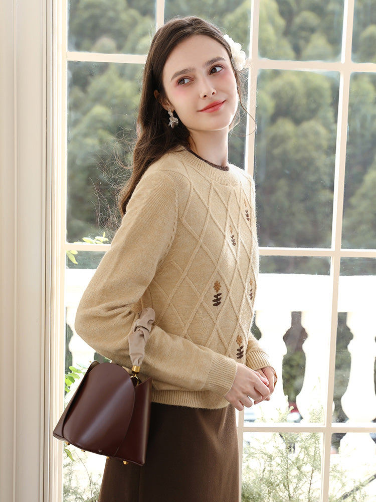 khaki embroidered knit sweater, view 6 - MRSLM
