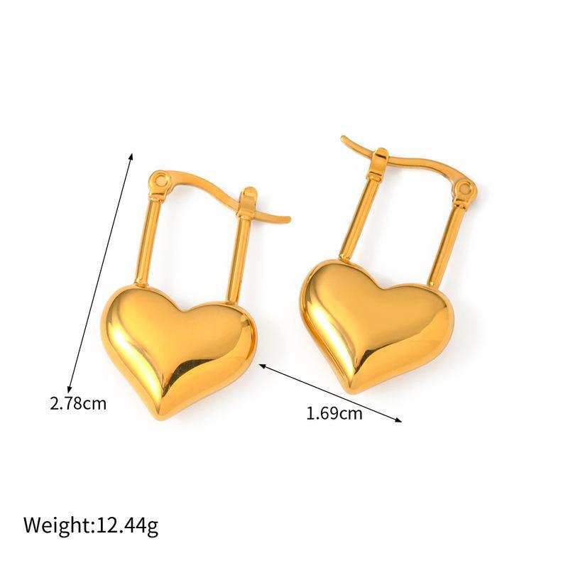 gold plated love heart pendant earrings, view 3 - MRSLM