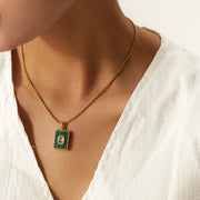 18k gold plated zircon malachite pendant necklace - MRSLM