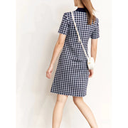 checkerboard slim polo collar dress, view 4 - MRSLM
