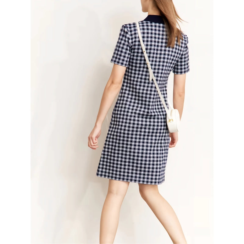 checkerboard slim polo collar dress, view 4 - MRSLM