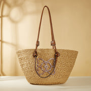 striped straw beach bag, view 3 - MRSLM