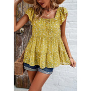 floral square neck ruffled top, view 21 - MRSLM