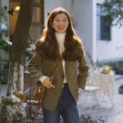 loose simple small woolen suit top, view 3 - MRSLM