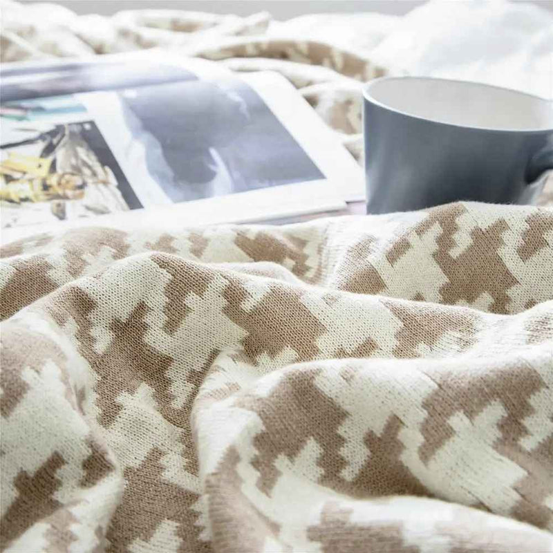 classic houndstooth plaid cotton knitted blanket, view 8 - MRSLM
