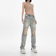 High waist ripped straight jeans for women - MRSLM