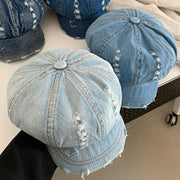 retro ripped denim beret, view 3 - MRSLM
