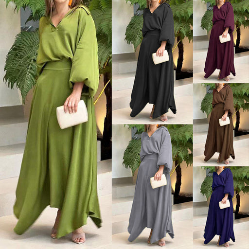 plus size bell sleeve top and high waist skirt set - MRSLM