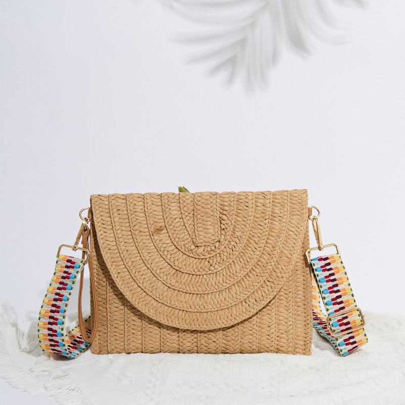 bohemian straw clutch handbag, view 2 - MRSLM