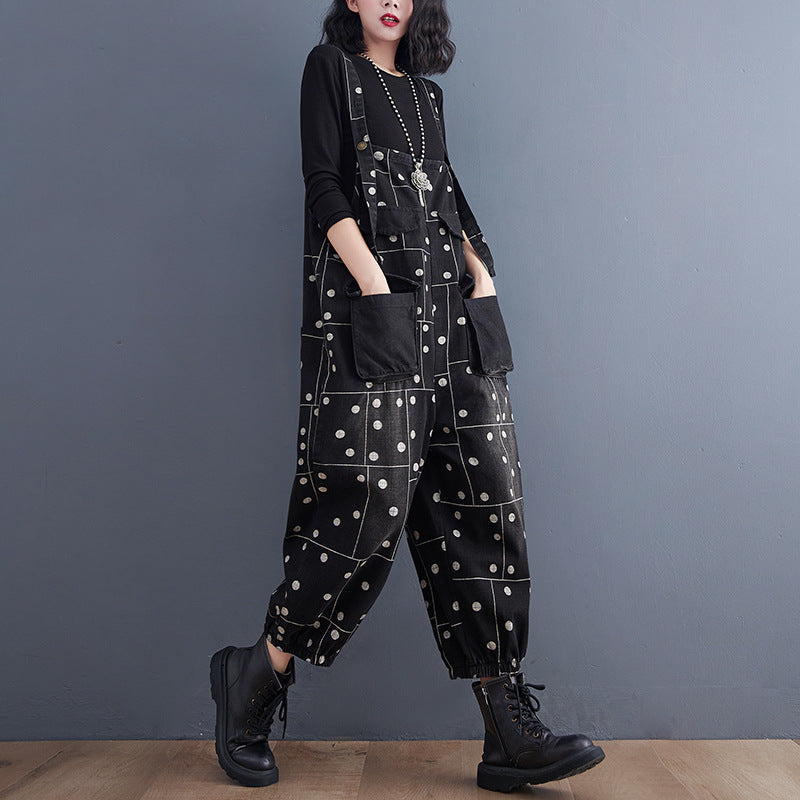 Autumn And Winter Washed Denim Suspender Pants