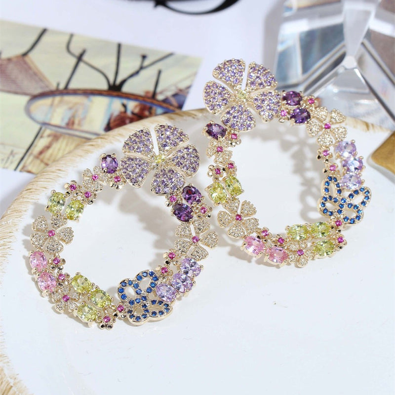 3D butterfly flower zircon earrings - MRSLM