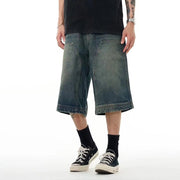 mens loose wide leg washed denim shorts - MRSLM