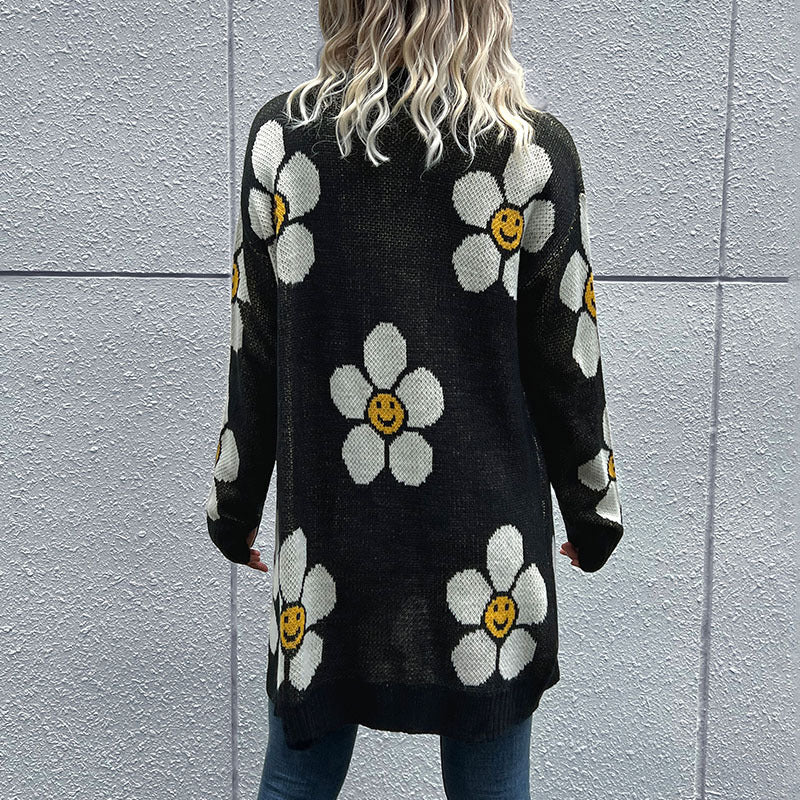 flower long sleeve knit cardigan black, view 2 - MRSLM
