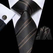 Black brown striped necktie set, view 3 - MRSLM