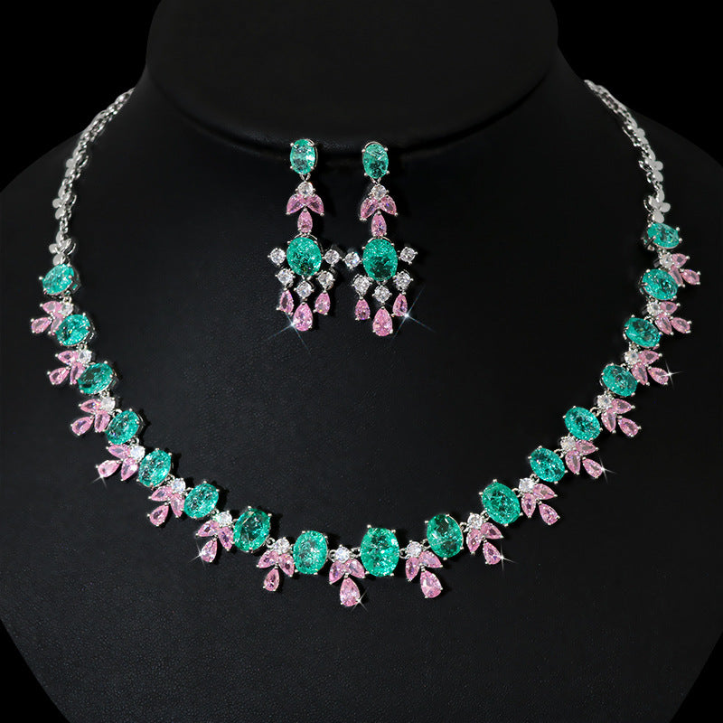 women's zirconia tassel necklace earrings set, view 4 - MRSLM