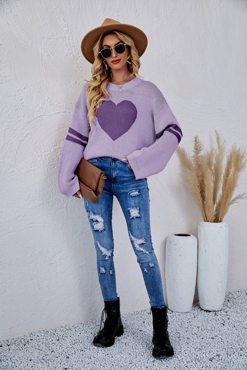 women's heart pattern pullover sweater, view 7 - MRSLM