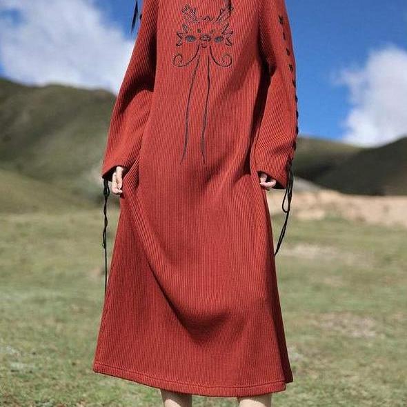 dragon embroidery knitted dress - MRSLM