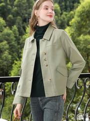 women's gray green turn-down collar jacket, view 3 - MRSLM