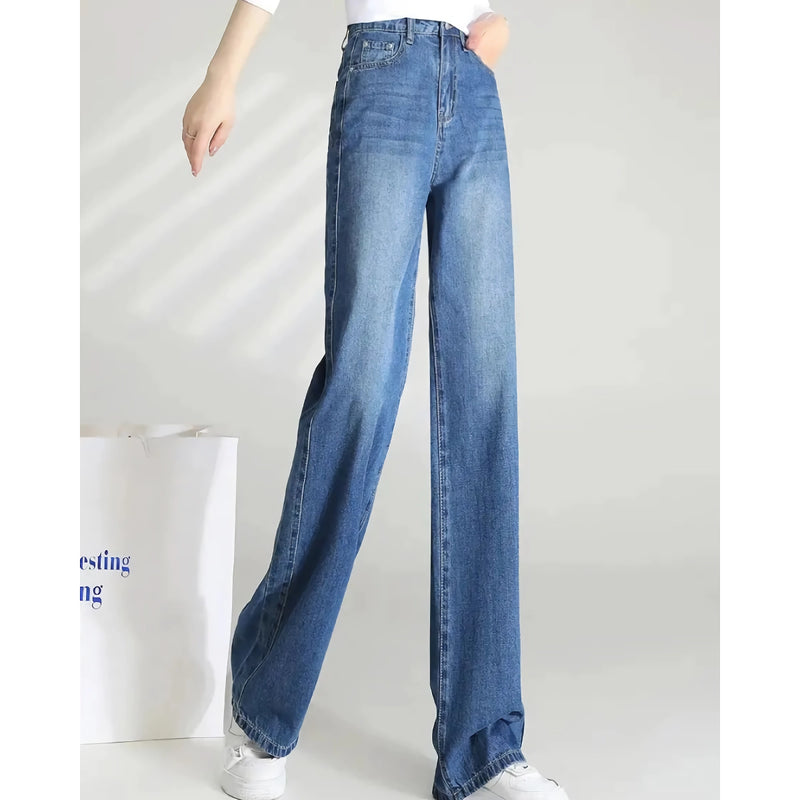 women's high waist wide leg denim pants, view 4 - MRSLM