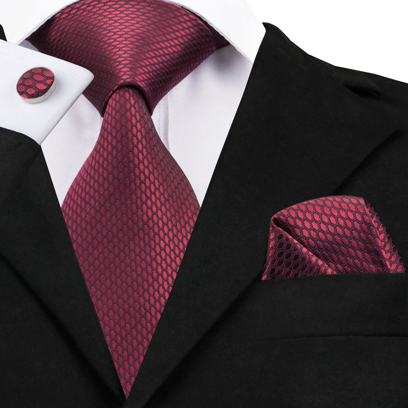 Red burgundy silk wedding tie set, view 4 - MRSLM