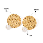 retro gold plated hammered pearl earrings, view 2 - MRSLM
